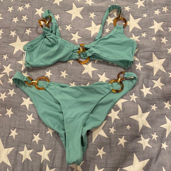 Stylish Teal Bikini with Gold Accents - Picture 1 of 2